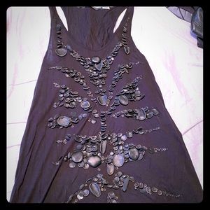 Authentic Givenchy Black Long Tank Top w/ Leather